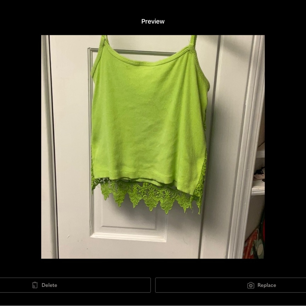 Neon Lime Lace Appliqué Spaghetti Strap Tank Top - Picture 11 of 13